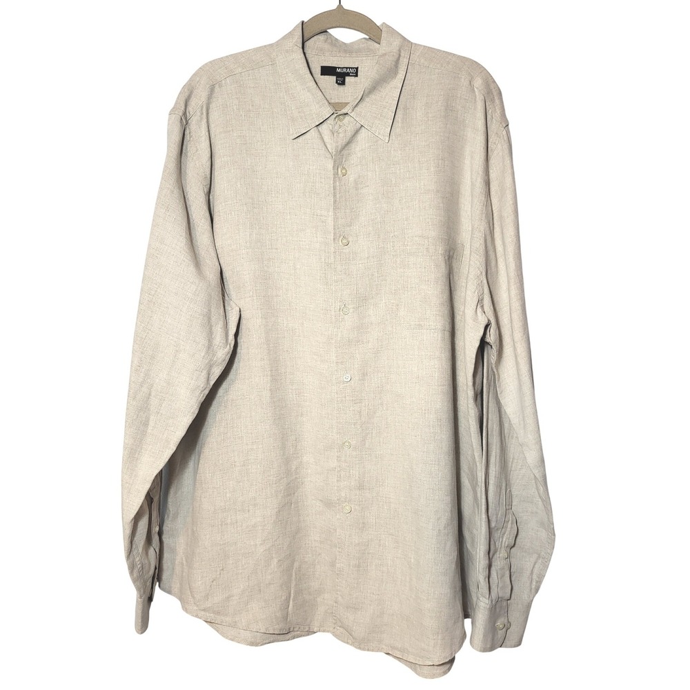 Murano Mens Natural Linen Long Sleeve Button Up Shirt XL Chest Pocket‎ Summer
